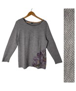 Pendleton Merino Wool Herringbone Sweater Womens XLP Gray Purple Flower ... - $49.49