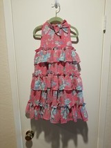 Janie And Jack Pink Aqua Floral Chiffon Ruffle Dress Size 6 Spring Summe... - $24.26
