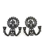 Pair Of Wall Sconce Candle Holder Cast Iron Wall Mounted Eagle Black Vin... - $44.52