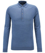 Hugo Boss Mens Blue Fontani Slim Fit Silk Long Sleeve Polo Shirt Medium ... - £269.80 GBP