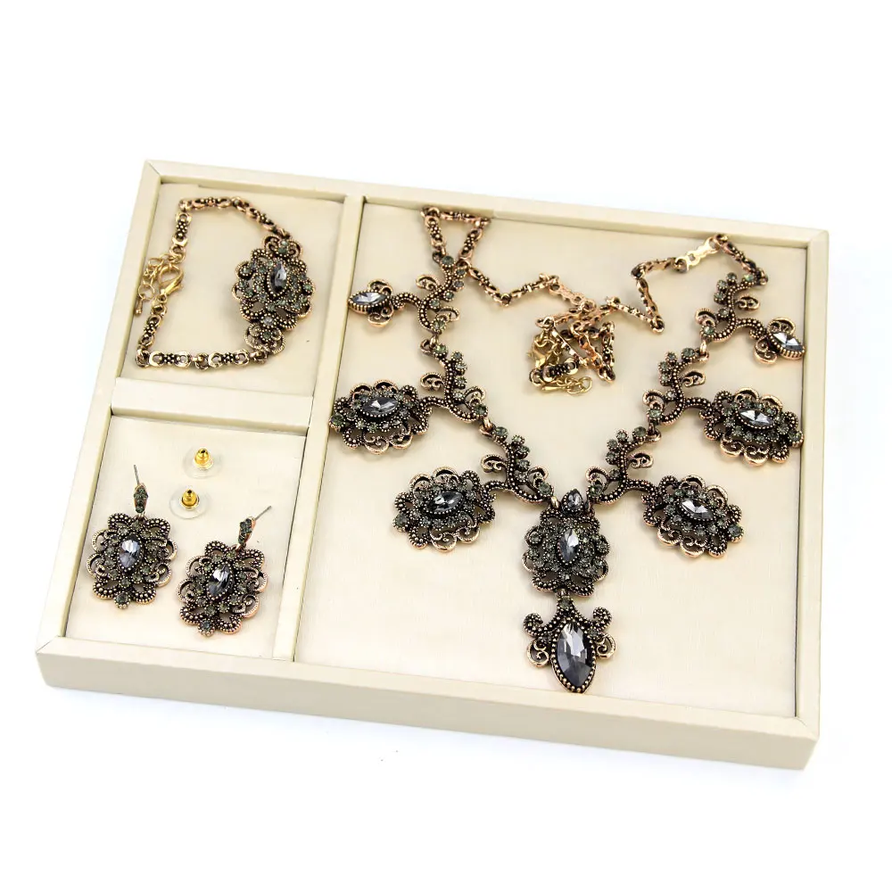 Vintage Turkish Flower Earring Necklace Bracelet Wedding Jewelry Set for Women A - £26.72 GBP