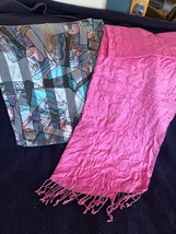 Lot of Large Bright Pink w Subtle Large Dots Silky Soft &amp; Polyester Art Deco Wom - £11.90 GBP