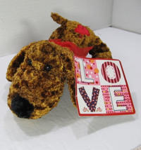 Chrisha Playful Plush Fuzzy Floppy Brown Puppy Dog w/tag V-Day 8&quot; Big Nose VTG - £13.25 GBP