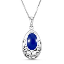 Vintage Filigree in Oval Blue Lapis Sterling Silver Balinese Pendant Necklace - £14.18 GBP