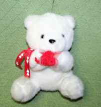 VINTAGE FUN WORLD TEDDY BEAR VALENTINE PLUSH STUFFED WHITE RED ANIMAL w/... - $9.45