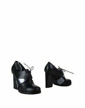 New JIL SANDER 37 7 platforms heels shoes lace up oxfords leather black designer - £195.25 GBP