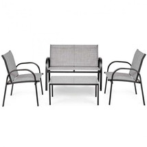 Patio Furniture 4 PCs Set with Glass Top Coffee Table-Gray - £175.36 GBP