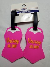 American Tourister Luggage Tags ID 2 Pack Bright Pink Swimsuit &quot;Vacay Al... - $9.45