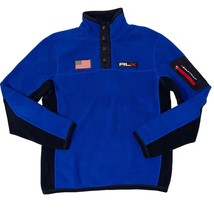 RLX Ralph Lauren Royal Blue Pullover 1/4 Button Fleece USA Flag Pockets Mens Med - $44.99