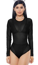 Black Sheer Bodysuit Long Sleeves Zipper Closure Mesh Layering 118701 S/M - £31.21 GBP