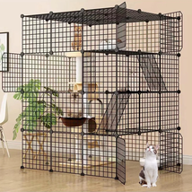 Large Crate Cat Cage Detachable Metal Wire Enclosure w 2 Ladders Kennels... - $140.53