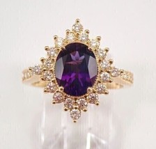 2.00Ct Oval Simulated Amethyst Halo Engagement Ring 14K Yellow Gold Plated - £90.35 GBP