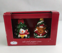 New Trim A Home Christmas Reindeer And Snowman Salt &amp; Pepper Trees Shaker Set - £7.61 GBP