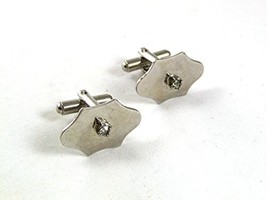 1960&#39;s Silvertone &amp; Rhinestone ??? Dress Cufflinks 41917 - £13.39 GBP