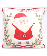Decorative Merry Christmas Santa Throw Pillow Red Velveteen Trim 16 x 16... - $23.51