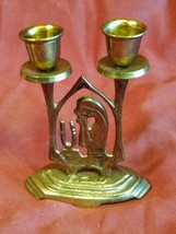 Vintage Old Candlestick MCM Brass Metal Religious Art Metal Mid Century ... - $25.35
