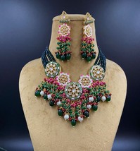 Bollywood Indian Gold Plated Pearl Enameled Kundan Bridal Jewelry Necklace Set - £36.61 GBP