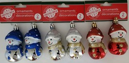 Christmas Ornaments Metallic Glitter Snowmen 3” w Loops 2/Pk  Select: Color - £2.35 GBP