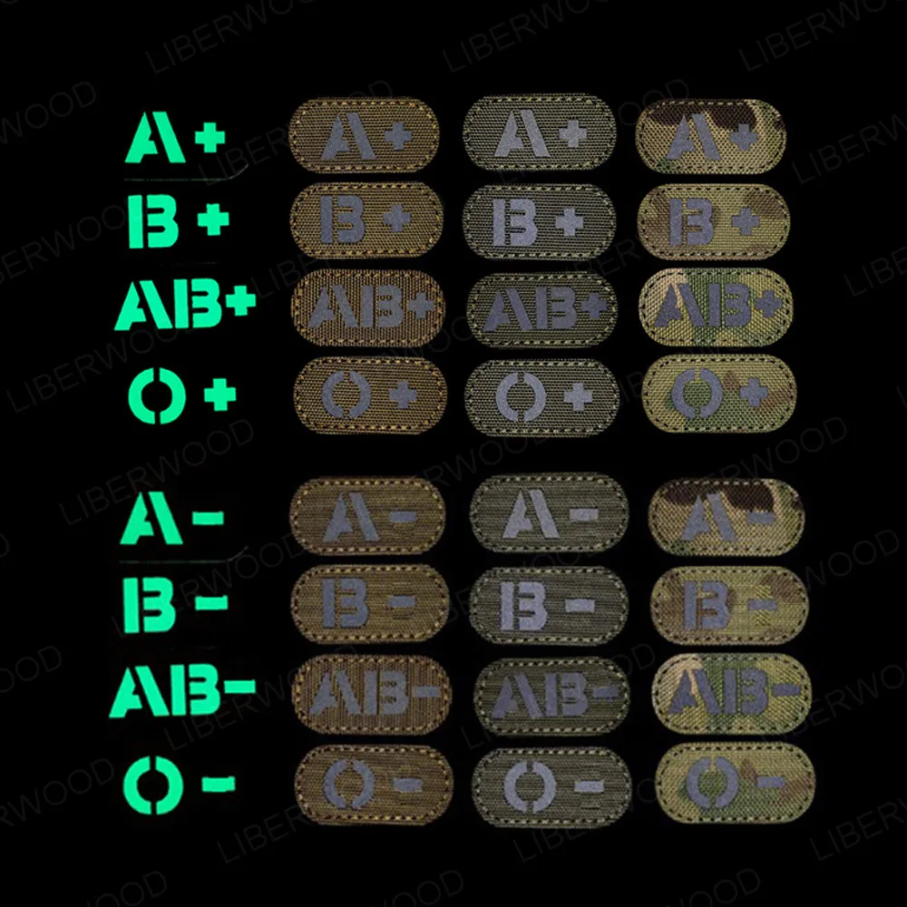 Sporting Blood Type A B O AB POS Positive Reflective Infrared IR Patch Glow in D - £23.44 GBP