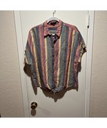 Madewell Shirt Women&#39;s Large Rainbow Stripe Tie Front Button Up Linen Blend - $30.58 CAD