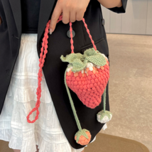 Novelty Handmade Strawberry Knitted Crossbody Bag Crochet Satchel Cute Purse - £14.99 GBP