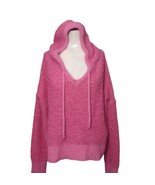 POL Chunky Popcorn Knit Hi Lo Hooded Sweater Size L Pink Relaxed Cozy - $26.59