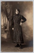 RPPC Woman Poses In Beautiful Edwardian Beaded Dress Studio Photo Postcard P29 - £23.53 GBP