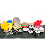 Vintage Pretend Play Dishes Kitchen Dishes Pots Pans Silverware Utensils... - $26.83 CAD
