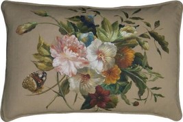 Hand-Painted Linen Throw Pillow 16x24 Butterfly and Flowers - £265.22 GBP