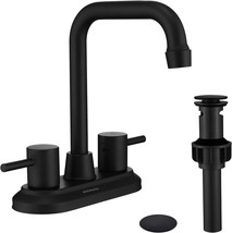 Matte Black Bathroom Faucet 3 Hole With Pop-Up Drain,360 Swivel Spout 2-... - $42.99