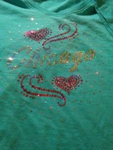 Women Chicago TShirt Blue Large 100% Cotton Pink and Silver Sequins - £10.05 GBP