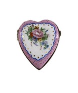 Vintage Limoges Porcelain Trinket Box Pink Floral Pinched Heart Je t&#39;aime - £29.89 GBP