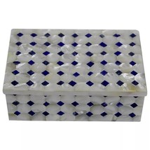 Marble Jewelry Box MOP Blue Lapis Inlay Mosaic Handcrafted Art Personalized Gift - £242.51 GBP