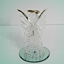 Glass Baron Clear Spun Glass Angel Gold Trim Mirror Base - £15.80 GBP