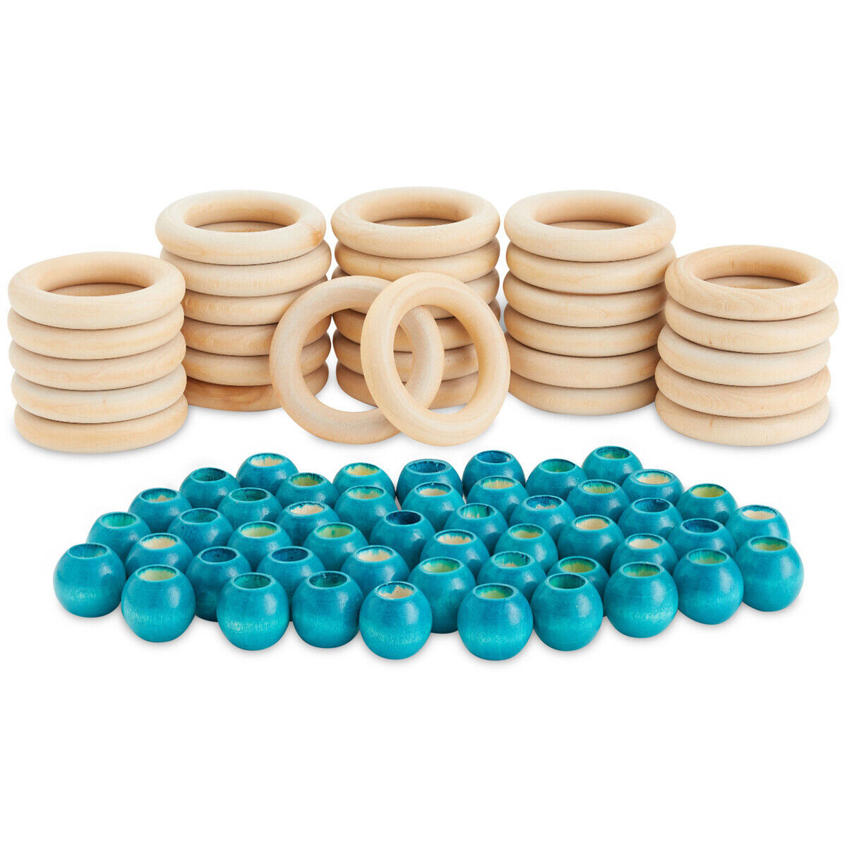 Primary image for 80 Pieces Macrame Making Set, Unfinished Teal Wood Beads Wooden Rings For Crafts