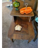 Mid Century Modern Stanley 2-Tiered Walnut &amp; Burlwood End/Step/Side Tabl... - $404.85 CAD