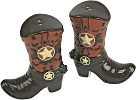 Rivers Edge Cowboy Boots Salt Pepper Shakers Ceramic Western Stars Kitchen NIB - £15.85 GBP