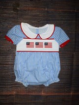 NEW Boutique Baby Girls 4th of July Embroidered Flag Romper Jumpsuit - £10.70 GBP