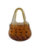 Hand Blown Art Glass Amber Leopard Print Handbag Purse Basket Planter Vase Heavy - £23.64 GBP