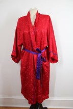 Vtg 80s Victoria Secret One Size Red Purple Poly Jacquard Satin Belt Robe - $32.30