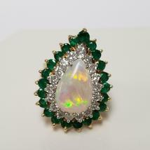 2.85Ct Pear Cut Fire Opal Emerald &amp; Diamond Halo Ring In 14K Yellow Gold Finish - £74.13 GBP