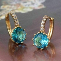 14K Yellow Gold Plated Silver 4Ct Simulated Blue Topaz Drop/Dangle Gift Earrings - £78.20 GBP