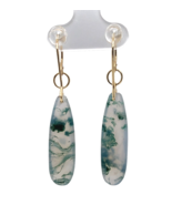 14k Gold 16.64 Carat TW Moss Genuine Agate Teardrop Dangle Earrings (#J7... - $7,632.67 MXN