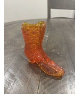 Vintage Fenton Amberina Daisy And Button Glass Boot Orange Cadmium Glows... - $24.35 CAD