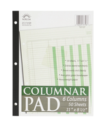 , Columnar Ledger Pad, 6 Columns, 8.5&quot; X 11&quot;, Letter Size, 50 Sheets - $310.35 MXN