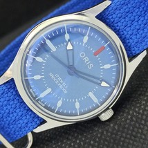 Refurbished Oris Winding Swiss Mens Vintage Wrist Blue Watch 558b-a296705-6 - £15.80 GBP