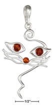 Pendant Sterling Silver Honey Amber Cat Face Pendant - £60.70 GBP+