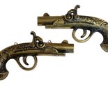 Vintage Brass Color Flintlock Pistol Gun Metal Wall Hanging Set of 2 - £15.60 GBP