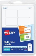 Avery Self-Adhesive Removable Labels, 1 x 1.5 Inches, White, 500 per Pack - €12,59 EUR