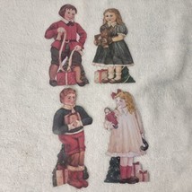 VINTAGE Flat Metal Christmas Tree Ornaments - Victorian Children Holding... - $16.09 CAD